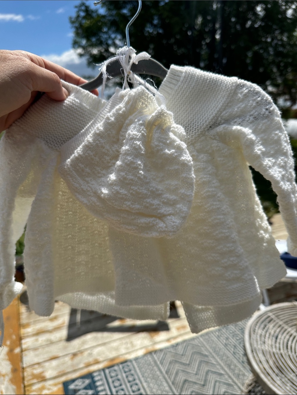 Baby Knit white sweater and matching bonnet